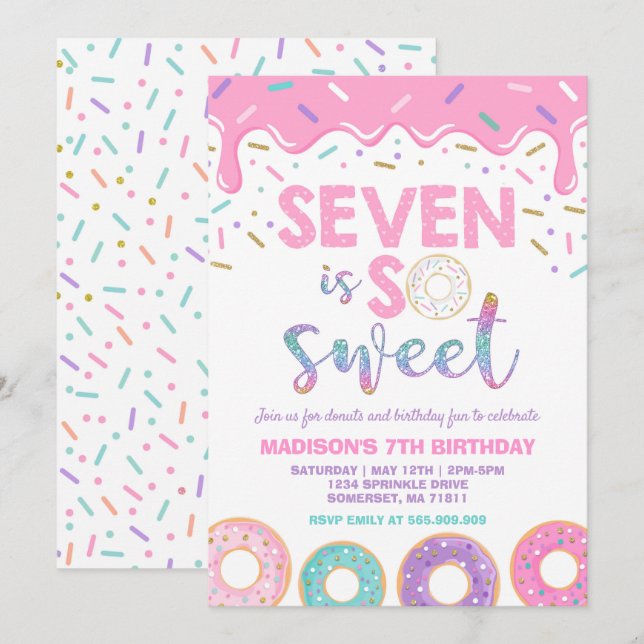 Invitación Invitar a Donut Seven es dulce (Anverso / Reverso)