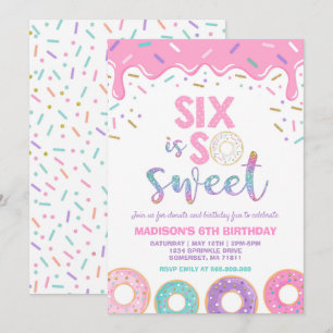 Invitación Invitar a Donut Six es dulce el sexto cumpleaños