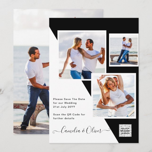 Invitación Invitar a la boda de fotos blancas en negro Código (Anverso / Reverso)