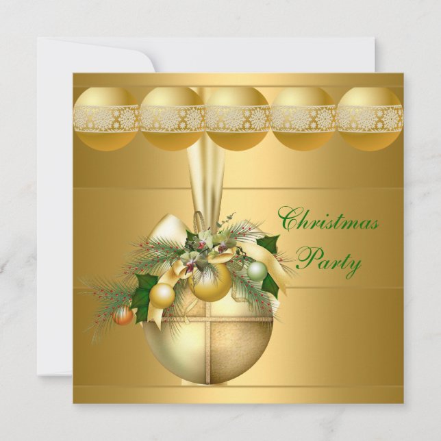 Invitación Invitar a la fiesta de Navidad Bolas de Oro (Anverso)