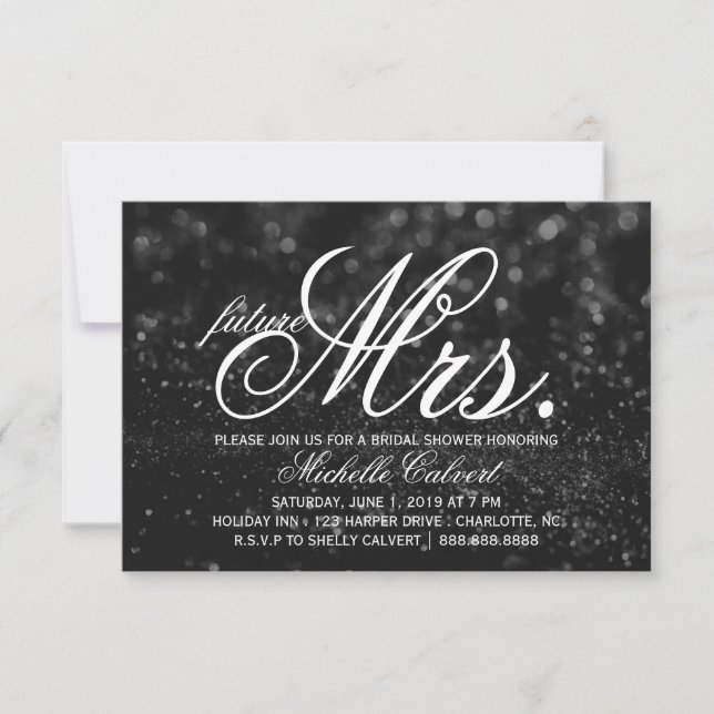 Invitación Invitar - Black Glit Fab futuro Sra Bridal Shower (Anverso)
