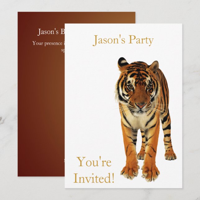 Invitación Invitar Cumpleaños Tigre en Blanco (Anverso / Reverso)
