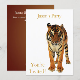 Invitación Invitar Cumpleaños Tigre en Blanco