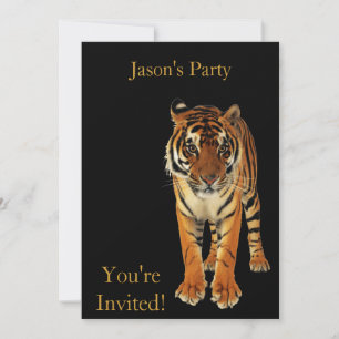 Invitación Invitar Cumpleaños Tigre Sobre Fondo Negro