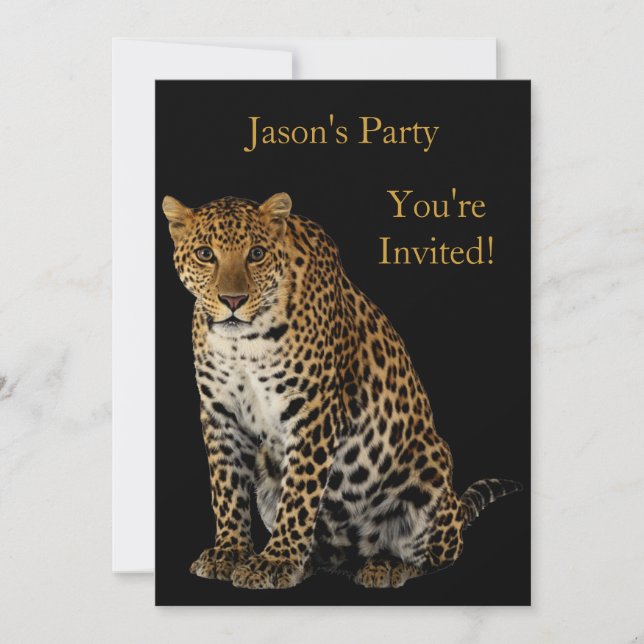 Invitación Invitar Fiesta de Cumpleaños Leopardo en Negro (Anverso)