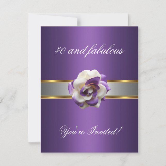 Invitación Invitar Fiesta Púrpura Flor Blanca Fabulosa 40 (Anverso)