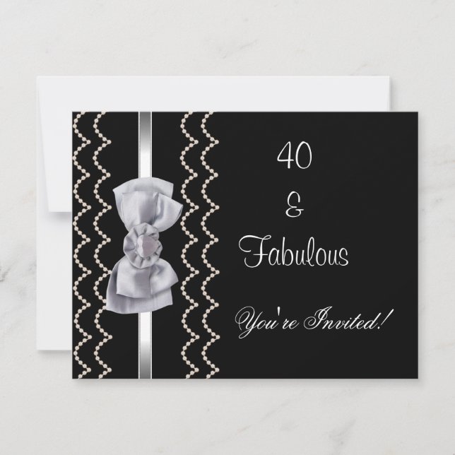 Invitación Invitar Fiesta Silver Bow Fabulous 40th Black (Anverso)