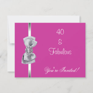 Invitación Invitar Fiesta Silver Bow Fabulous 40th Pink