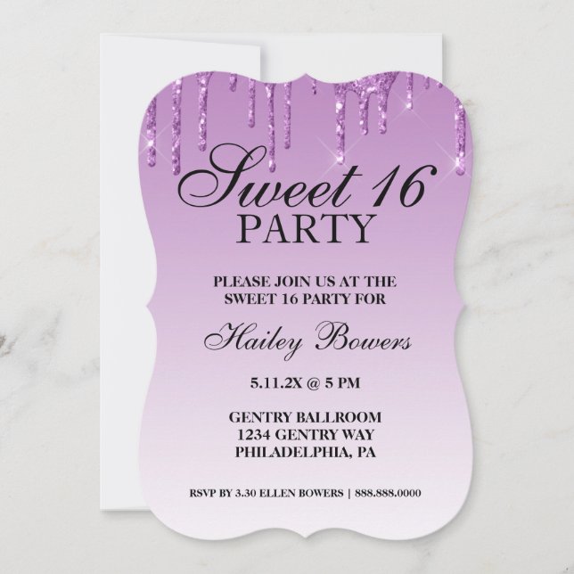 Invitación Invitar - Lavender Purpurina de goteo púrpura Ombr (Anverso)