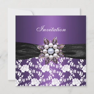 Invitación Invitar púrpura blanco joya floral elegante clásic