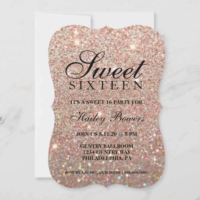 Invitación Invitar - Rosa Tapón Dorado Dulce Dieciséis (Anverso)