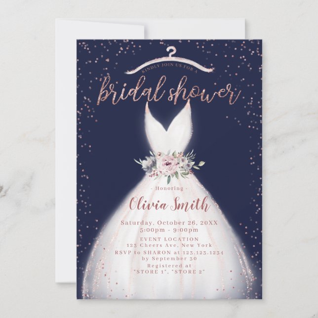 Invitación Invitat a la ducha de novia con vestimenta elegant (Anverso)