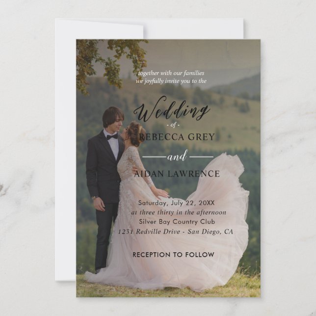 Invitación Invitat al Boda de fotografía simple en blanco y n (Anverso)