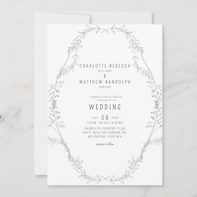 Invitación Invitat, Boda de follaje elegante de época (Anverso)