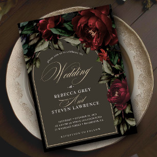 Invitación Invitat boda de la floral verde oscuro gótico rojo