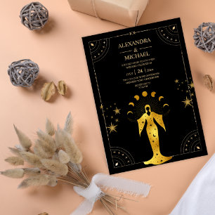 Invitación Invitat Boda de la Luna Celestial de Oro Negro mís