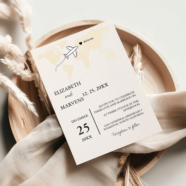 Invitación Invitat Boda del mapa mundial del tema de viajes d (Subido por el creador)