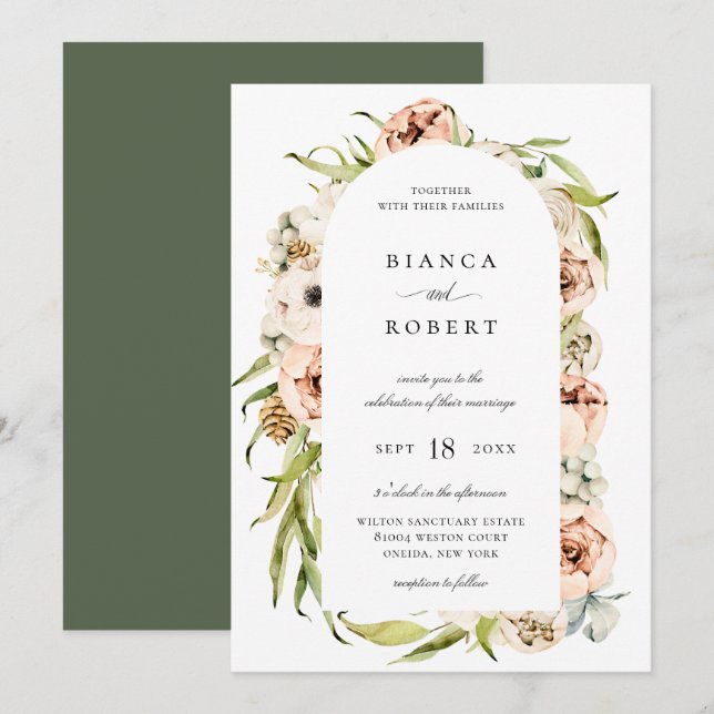 Invitación Invitat Boda del marco del arco floral forestal bo (Anverso / Reverso)