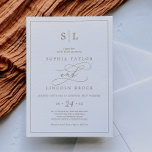 Invitación Invitat Boda Monograma de caligrafía de oro románt<br><div class="desc">Esta romántica invitación a una boda con un monograma de caligrafía dorada es perfecta para un simple boda. El moderno diseño clásico presenta vistosos remolinos y florituras con una preciosa y elegante tipografía de Relieve metalizado de oro con chaflán a mano con letras falsas y oro. Nota: Este diseño no...</div>