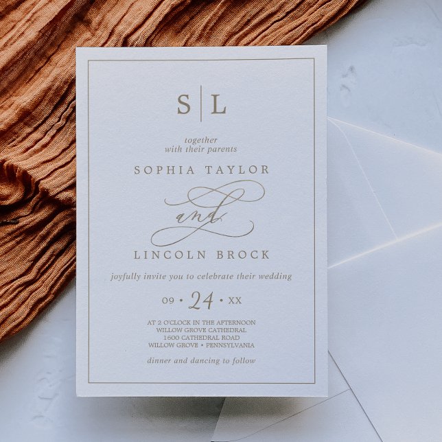 Invitación Invitat Boda Monograma de caligrafía de oro románt (Subido por el creador)