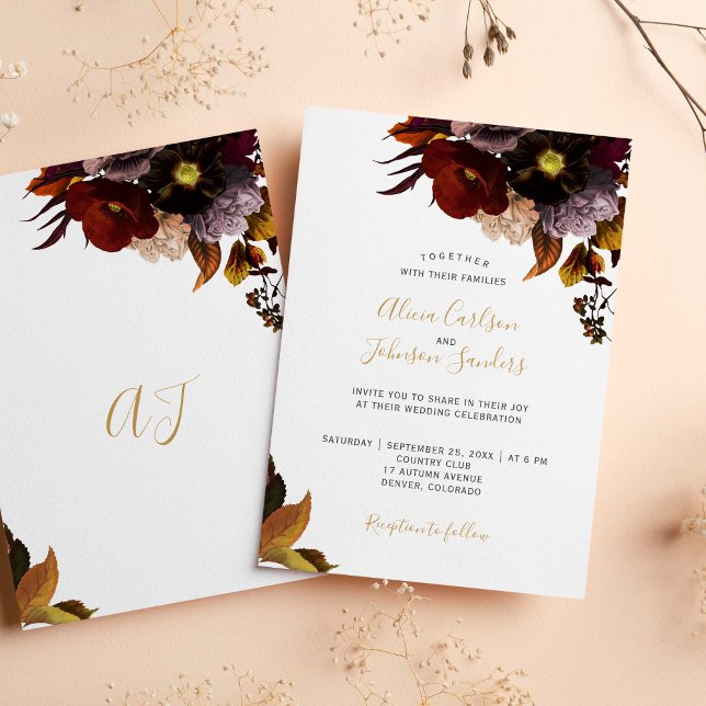 Invitación Invitat boda rústico floral de otoño borgoñés (Subido por el creador)
