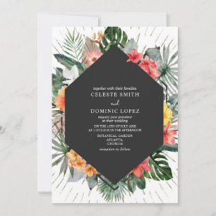 Invitación Invitat, Boda Tropical Y Oro Botánico Floral