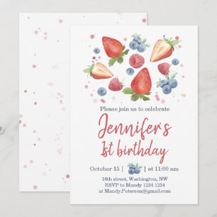 Invitación Invitat de primer cumpleaños a la fresa de Berry d