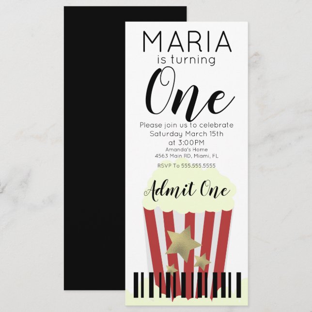 Invitación Invitat Fiesta estilo Ticket de películas de palom (Anverso / Reverso)