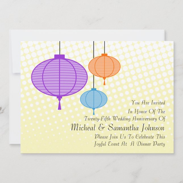 Invitación Invitati, aniversario de farolillos de papel de ja (Anverso)