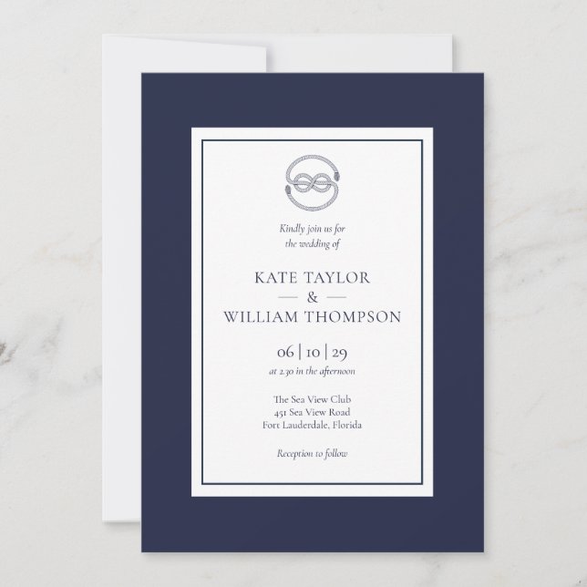 Invitación Invitati Boda Azul Y Blanco De La Marina De Knot N (Anverso)