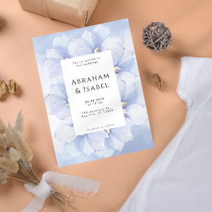 Invitación Invitati, Boda de color azul floral minimalista