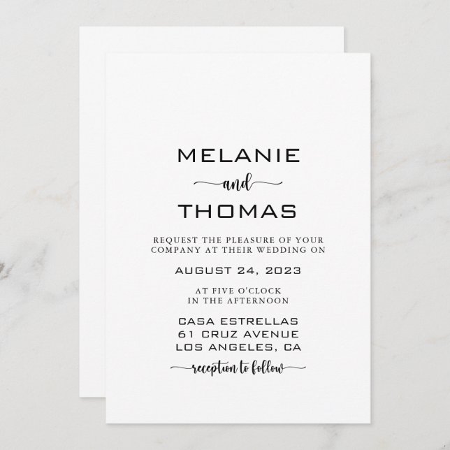 Invitación Invitati Boda de escritura de caligrafía formal si (Anverso / Reverso)
