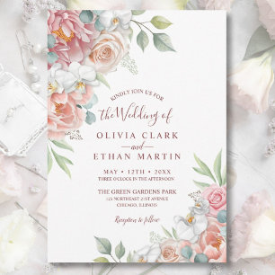 Invitación Invitati, Boda de flores de color rosa de Rubor Bo