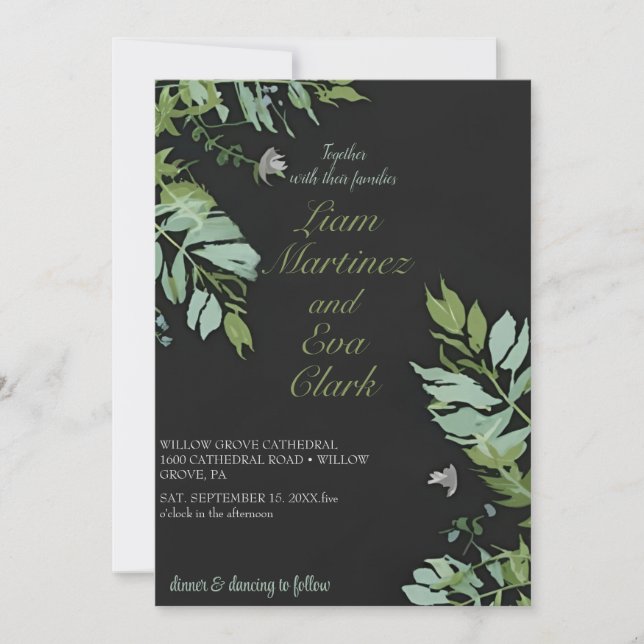 Invitación Invitati, Boda de hoja mínima moderna en blanco y  (Anverso)