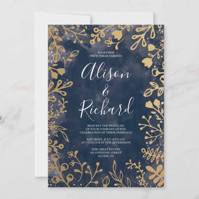 Invitación Invitati, Boda de la Marina y Oro Noche Starry en  (Anverso)