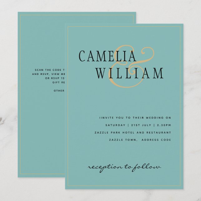Invitación Invitati Boda de oro verde de Aqua (Anverso / Reverso)