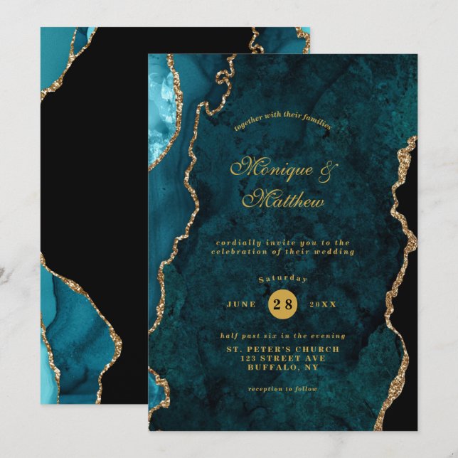 Invitación Invitati, Boda de Piedra de Agate Verde azulado y  (Anverso / Reverso)