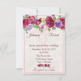 Invitación Invitati, boda de presupuesto floral de Borgoña y