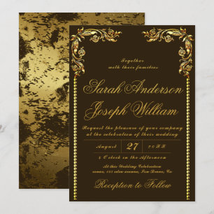Invitación Invitati, Boda de Relieve metalizado Dorado y de V
