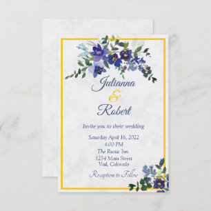 Invitación Invitati boda floral de color azul y amarillo