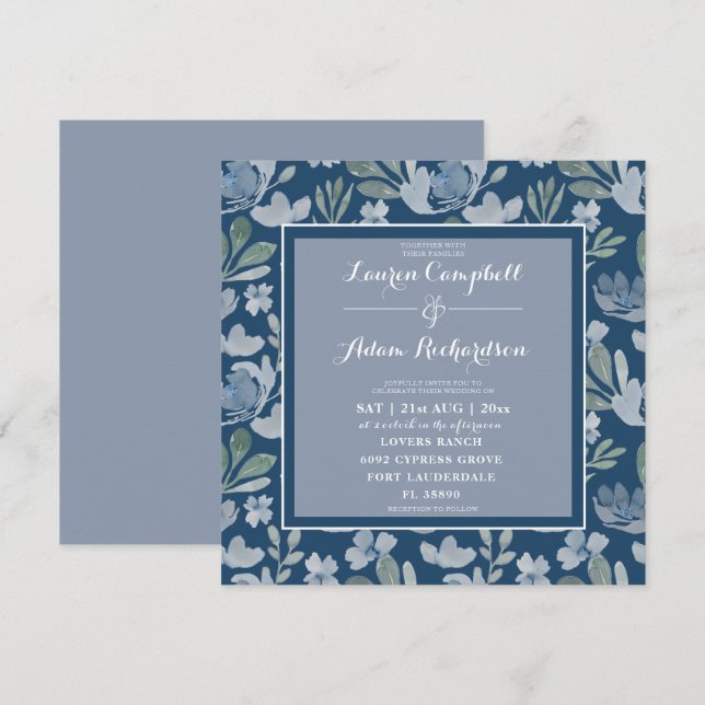 Invitación Invitati, Boda floral Verde azulado y floral flora (Anverso / Reverso)
