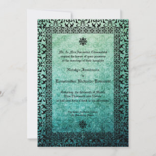Invitación Invitati, Boda gótico del Damasco verde cuadrado