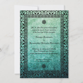 Invitación Invitati, Boda gótico del Damasco verde cuadrado