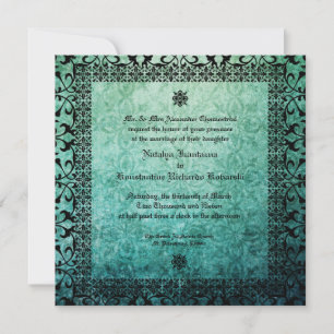 Invitación Invitati, Boda gótico del Damasco verde cuadrado