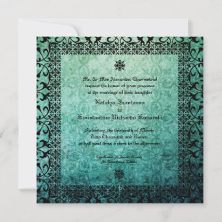 Invitación Invitati, Boda gótico del Damasco verde cuadrado