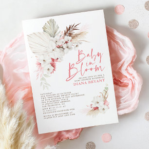 Invitación Invitati de Baby Shower de Boho Pink Floral Pampas