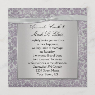 Invitación Invitati de bodas de lavanda y damasquinado platea