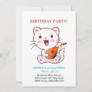 Invitación Invitati de cumpleaños de gatos y globos multicolo