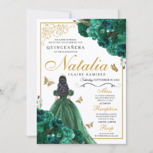 Invitación Invitati de cumpleaños de la floral verde esmerald
