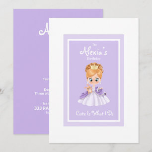 Invitación Invitati de cumpleaños de princesa blanca y morada